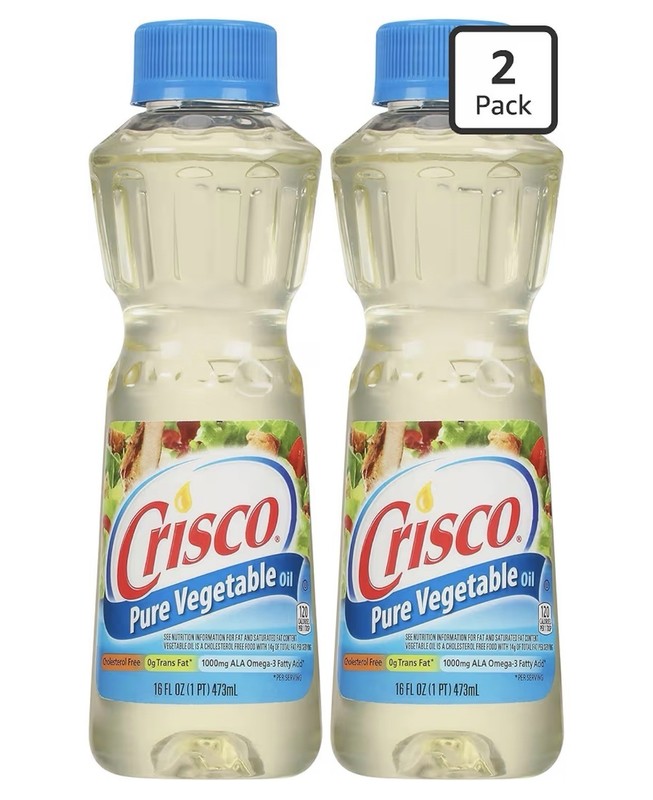 Crisco Pure Vegetable Oil, Cholesterol Free, 16 FL Oz (473 ml), Pack of 2