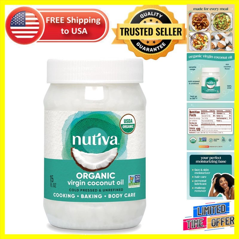 Cold-Pressed Organic Coconut Oil 15 oz – Non-GMO, Versatile for Cooking & Care