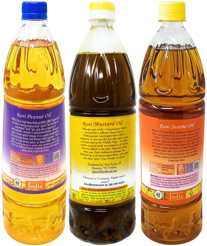 Rani Premium Oils Combo Set of 3 - Peanut Oil, Mustard Oil, Sesame Oil 33.8oz gallery