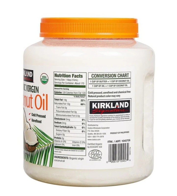 Kirkland 100% USDA Organic Coconut Oil Virgin Cold Pressed Unrefined, 84 FL OZ gallery