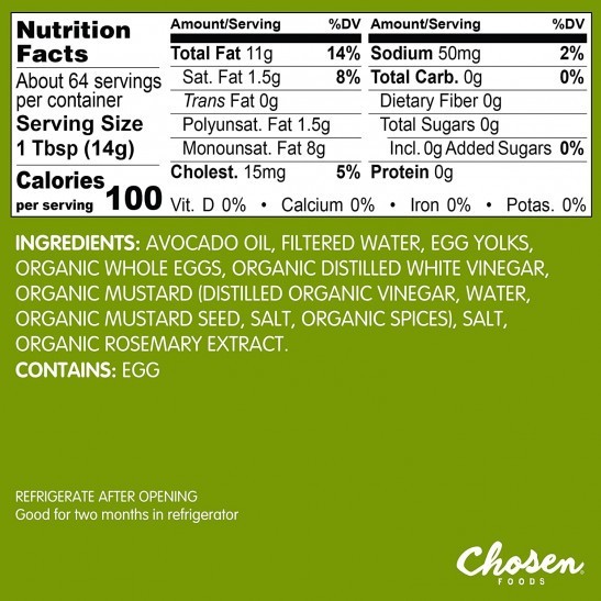 Chosen Foods Avocado Oil Mayo 32oz 100% Whole Food Avocado Oil FREE SHIPPING gallery