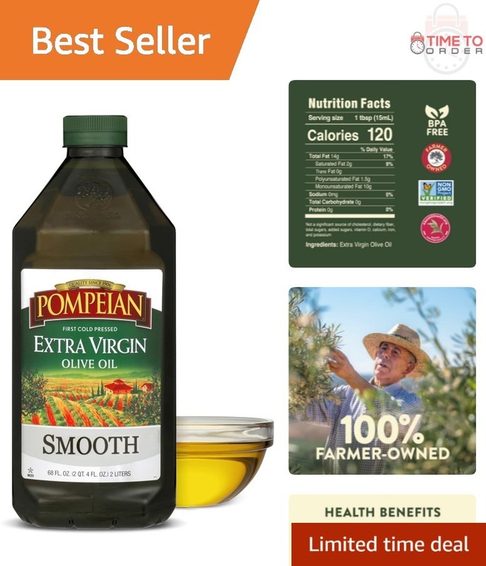 Extra Virgin Olive Oil 68 Fl Oz Cold Pressed Smooth Cooking Oil for Sauteing