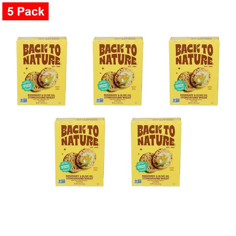 Back To Nature Rosemary & Olive Oil Stoneground Wheat Crackers 5 oz – 5 Packs