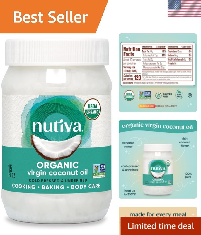 Organic 15oz Cold-Pressed Coconut Oil – Nourishing Skin & Hair Treatment