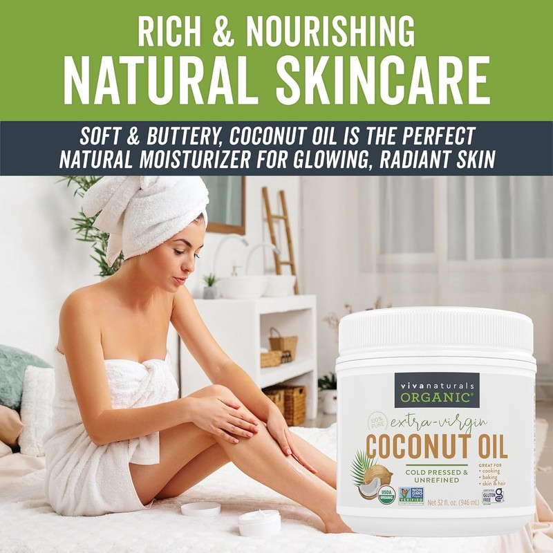 Viva Naturals Organic Coconut Oil, 32 fl oz – Unrefined, Cold-Pressed Extra Vi gallery