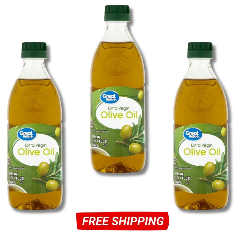Great Value 100% Extra Virgin Olive Oil – 17 fl oz (3 Pack)