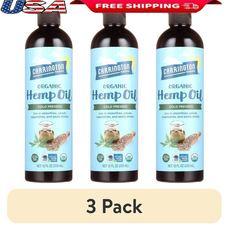 12oz 3 Pack Hemp Oil Gluten-Free Plant Based Cooking Oil Non-GMO Biodegradable
