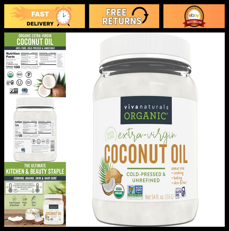 Organic Extra Virgin Coconut Oil 54 fl oz – Unrefined, Cold-Pressed, USDA Organi