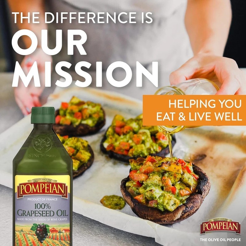 Pompeian 100% Grapeseed Oil Light and Subtle Flavor for High-Heat Pack of 6 gallery