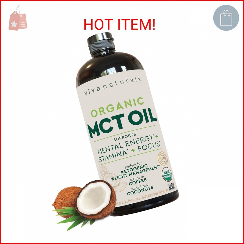 Viva Naturals Organic MCT Oil, 32 fl oz – MCT Oil for Coffee, USDA Organic, Non-