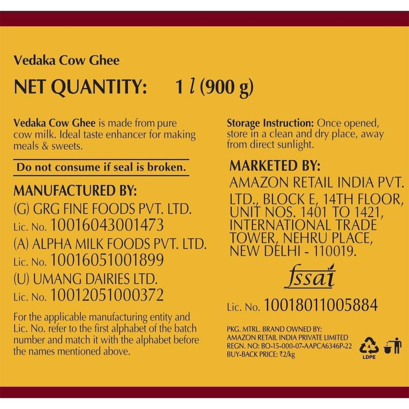 Vedaka Cow Ghee | 1 L Jar | Rich Aroma gallery