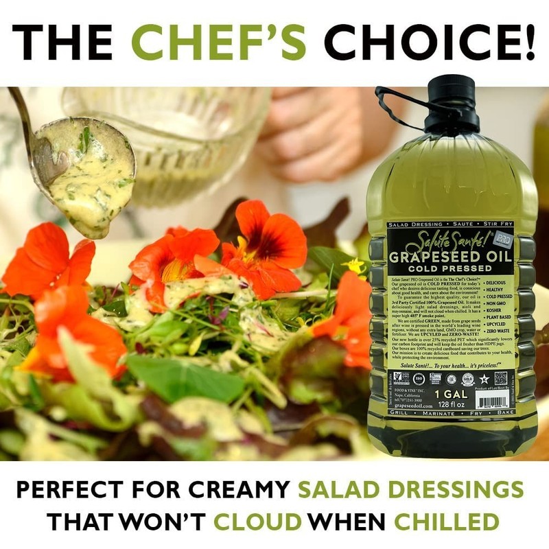 Salute Santé! 256 Fl. Oz. Grapeseed Oil - Pure Cold Pressed for Baking & Frying gallery
