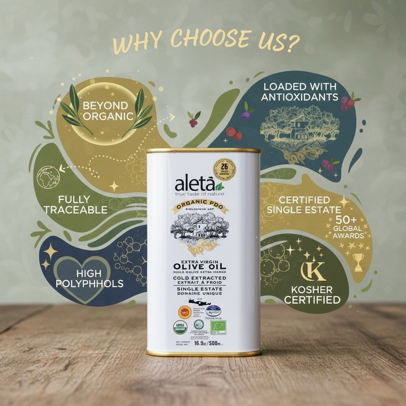 Aleta Organic Extra virgin Greek Olive Oil, Single Estate PDO, 500 ml (17oz) Tin gallery