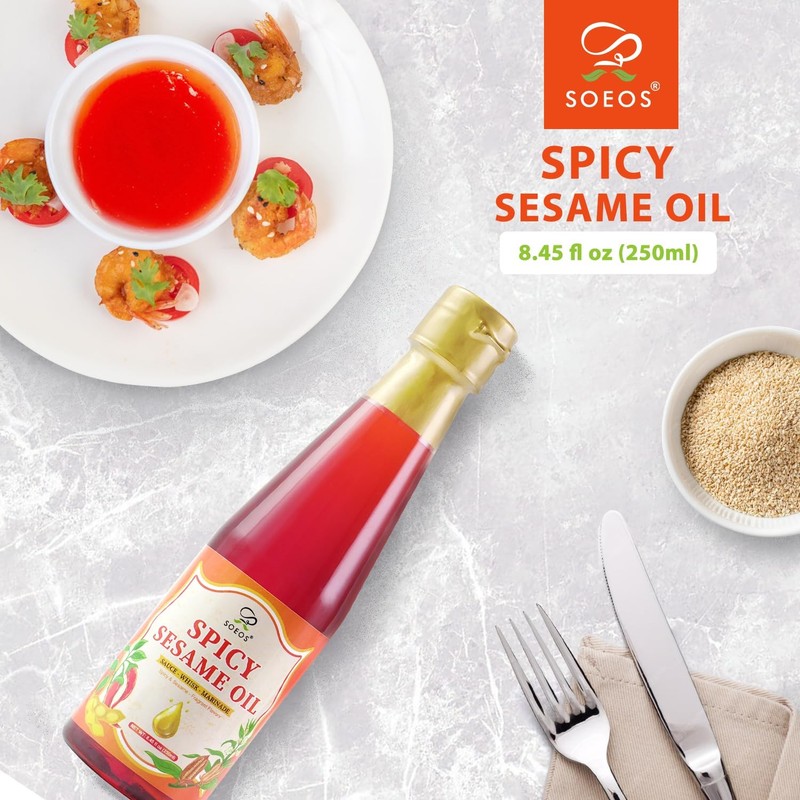 Soeos Spicy Sesame Oil, 8.45 fl oz 250ml, Pack of 1, Aromatic Chili-Infused F... gallery