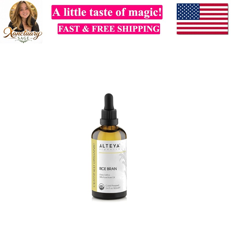 Rice Bran Oil, Certified Organic Carrier Oil, 3.4 Fl Oz, Cold Pressed 100% Pu…