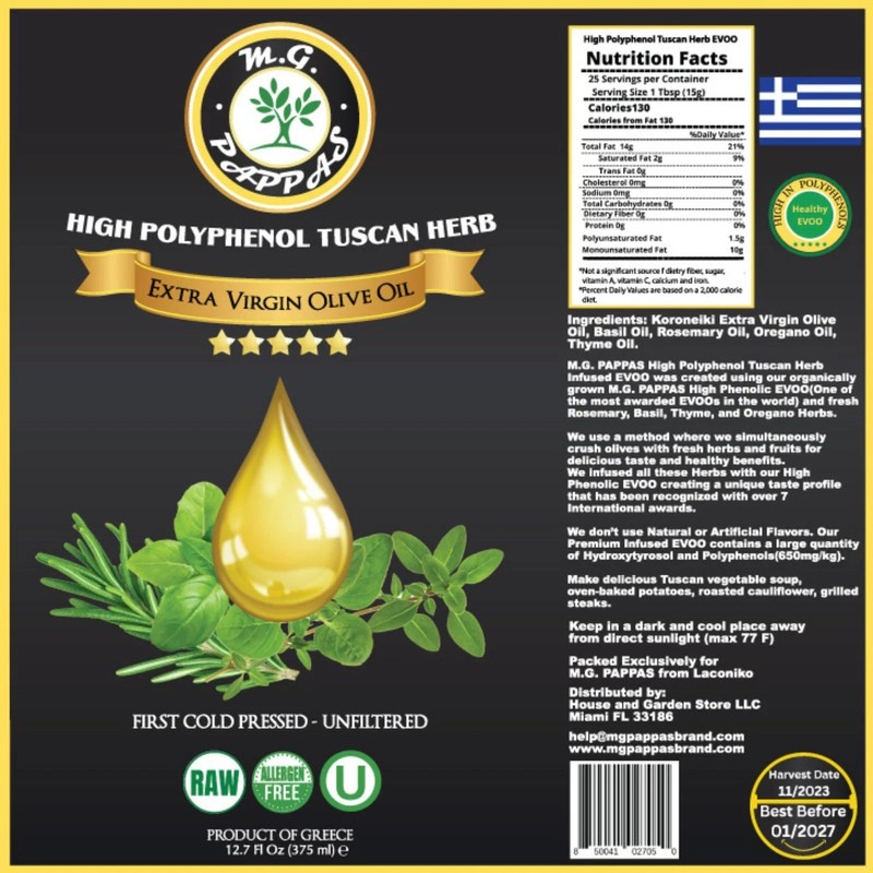 M.G. PAPPAS High Polyphenol Tuscan Herb Infused Olive Oil Extra Virgin - Poly... gallery