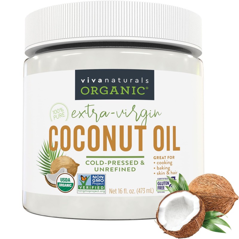 Viva Naturals Organic Coconut Oil, 16 fl oz – Unrefined, ColdPressed Extra Vi…