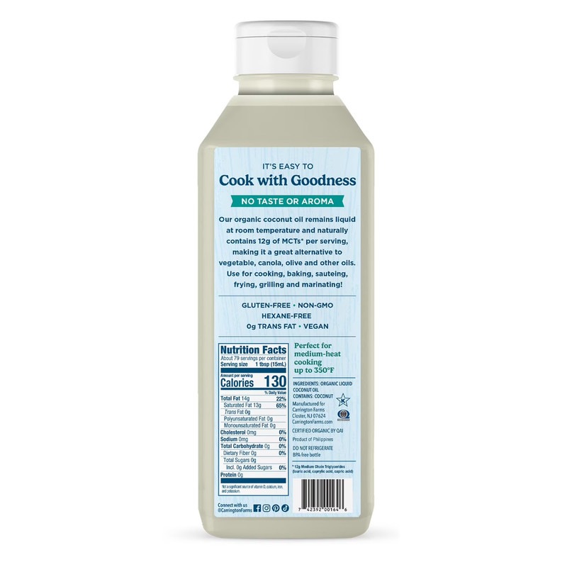 Carrington Farms Liquid Coconut Cooking Oil, 40 oz. FREE SHIPPING!!! gallery