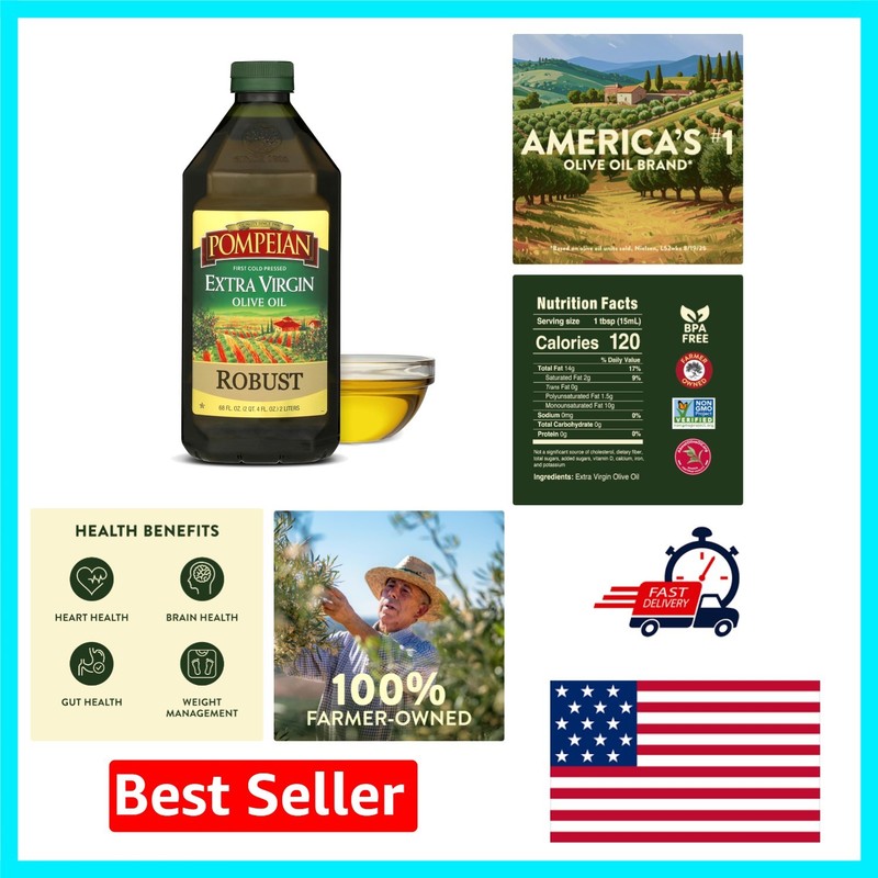 First Cold Pressed Olive Oil 68 Fl Oz – Contains Polyphenols for Healthy Cooking