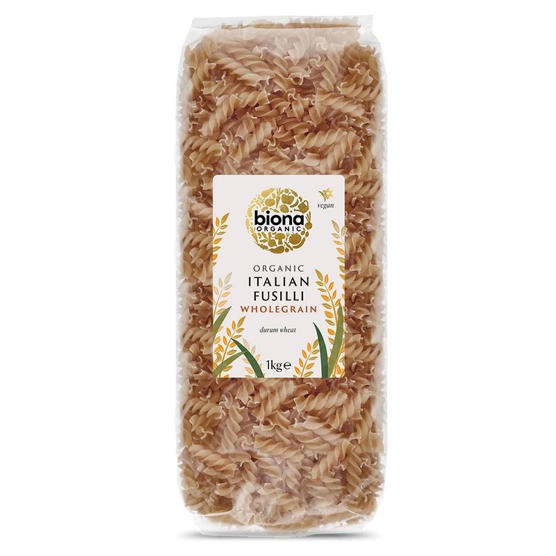 Biona Organic Wholegrain Fusilli 1kg, Pack of 1 - Made Using Fine Organic D