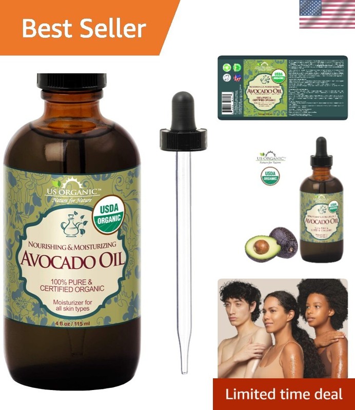 4oz Cold Pressed Avocado Oil in Amber Glass with Dropper - Natural Skincare