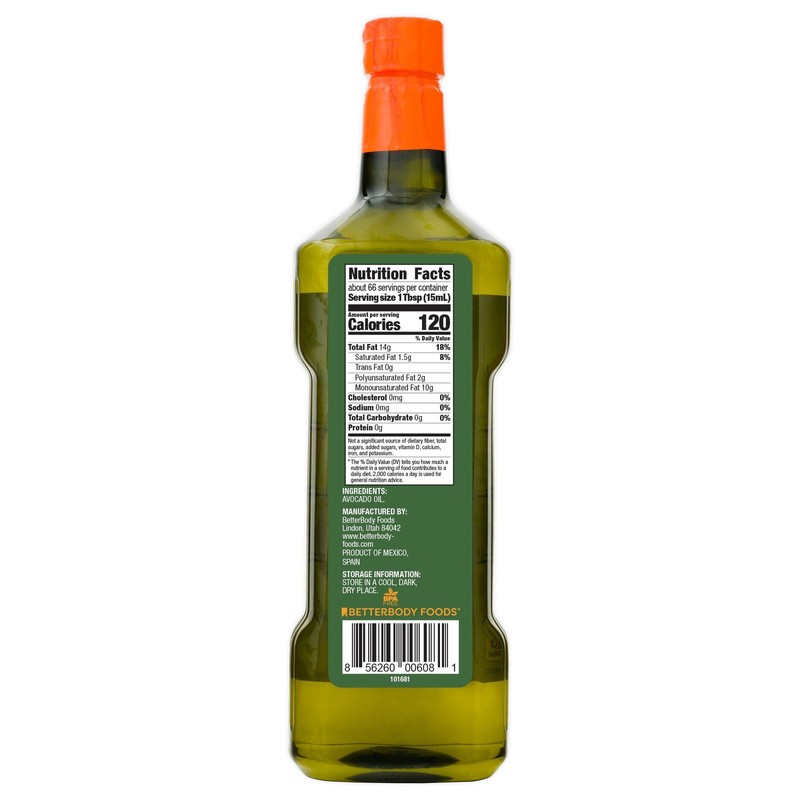 (4 pack) BetterBody Foods Refined Avocado Oil, 33.8 fl oz, 1 Liter gallery