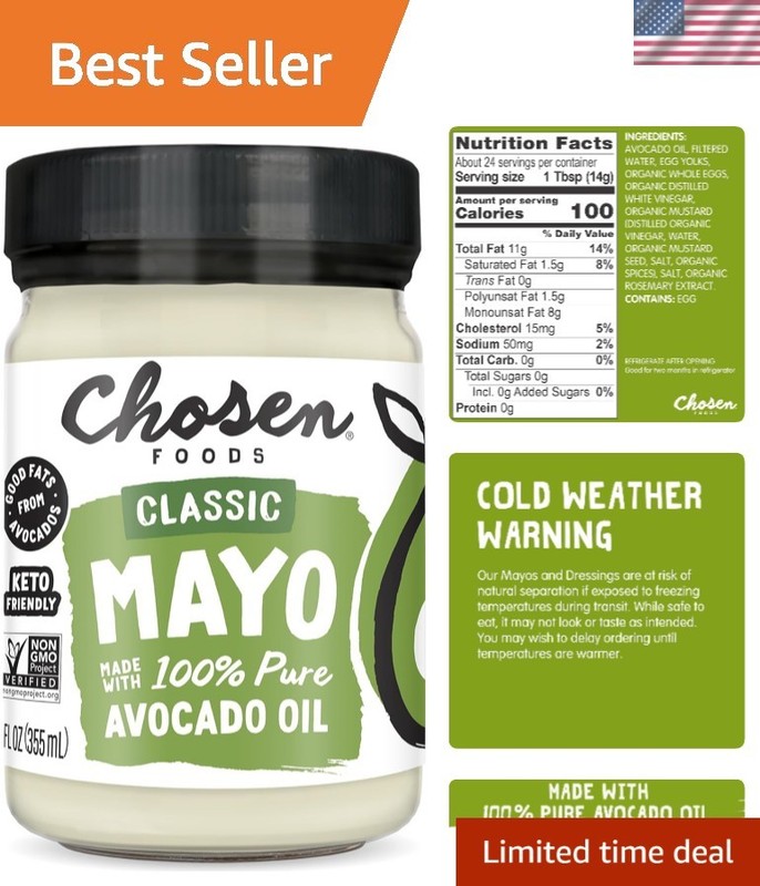 Delicious Classic Mayo – 12 Fl Oz Glass Jar, Non-GMO, Plant-Based Goodness