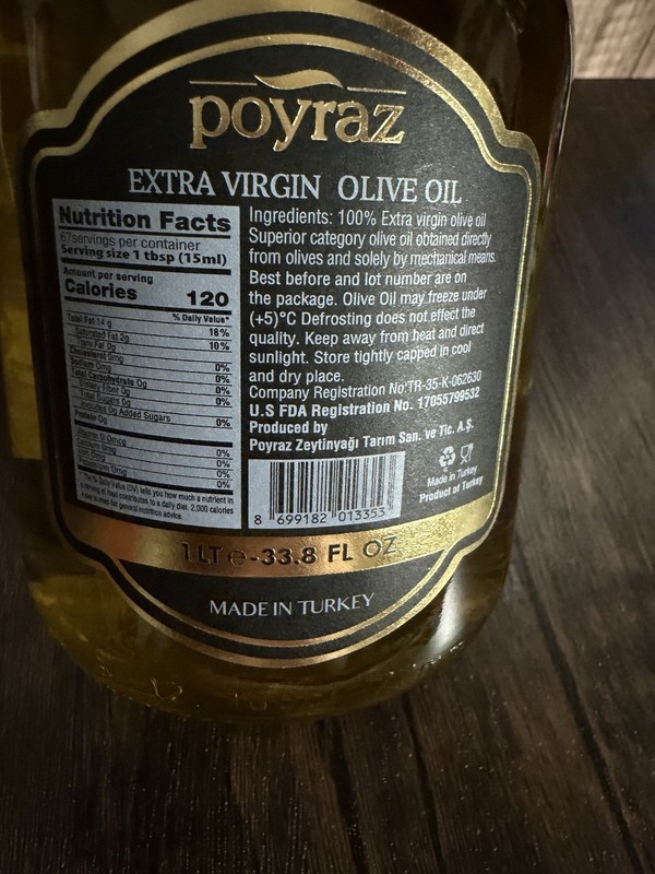 Poyraz Extra Virgin Olive Oil 1L 33.8 fl oz Made in Turkey Exp 03/2028 gallery