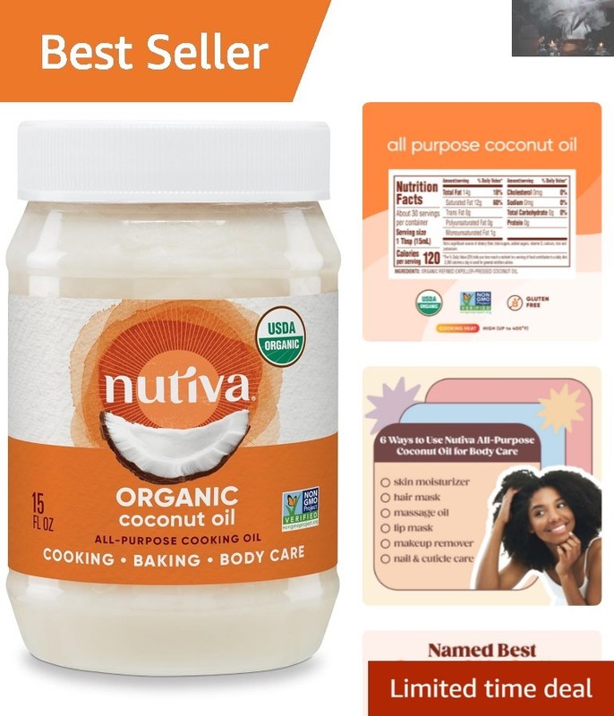 Neutral Flavor Steam-Refined Coconut Oil 15 Fl Oz – Ideal for Cooking & Skincare
