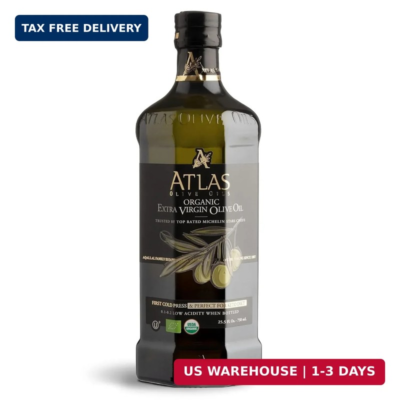 Atlas 750 mL Organic Cold Press Extra Virgin Olive Oil in Glass Bottle, Polyphen