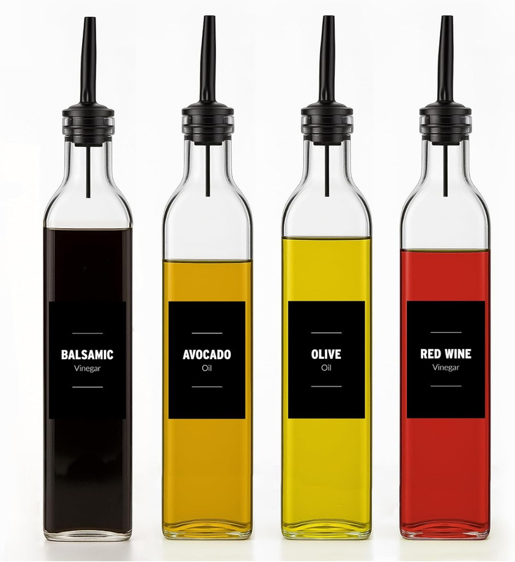 Olive Oil & Vinegar Dispenser Bottle Set with Stainless Steel Pourer, Funnel & L