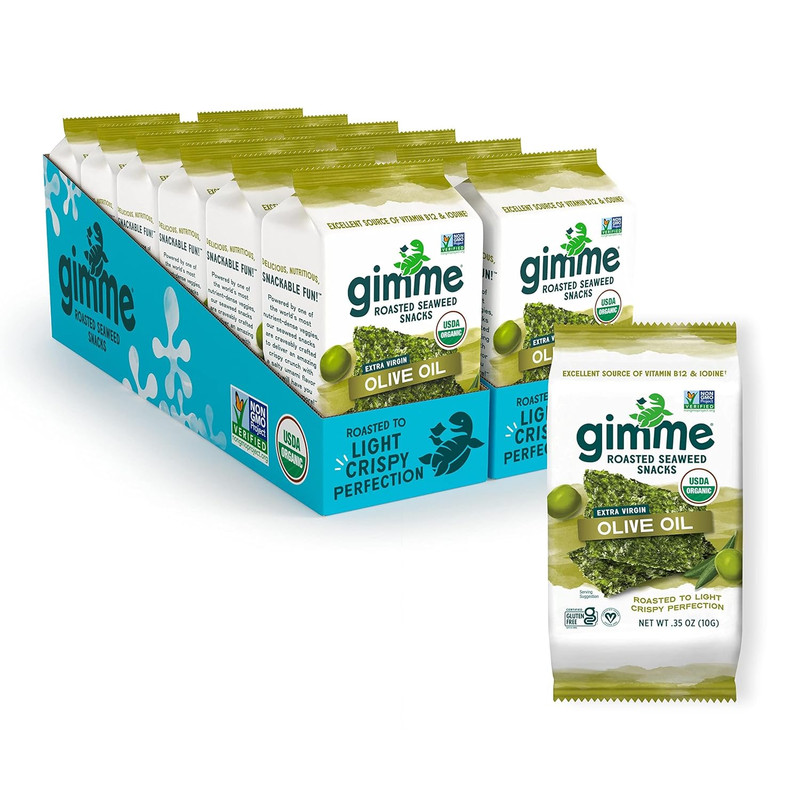Gimme Seaweed Organic Roasted Seaweed Snacks, Olive Oil, Sharing Size, 12 Count