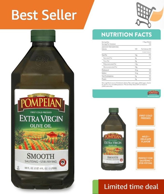 Extra Virgin Olive Oil 68 Fl Oz Cold Pressed Smooth Delicate Flavor Cooking