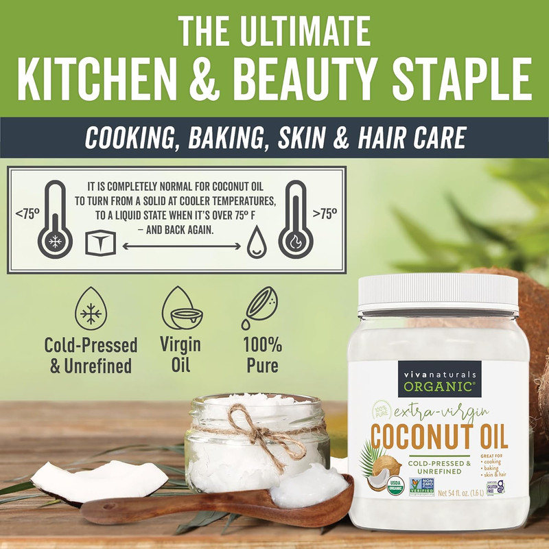 Organic Coconut Oil 54 fl oz Unrefined Cold Pressed Extra Virgin Non GMO Multipu gallery