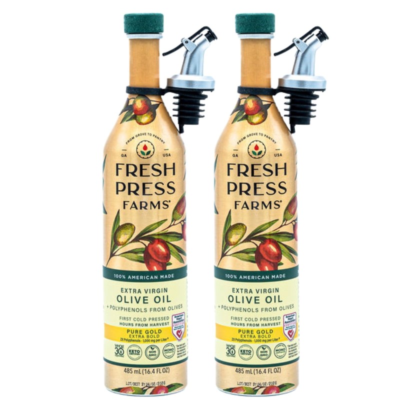 Fresh Press Farms Cold Pressed High Polyphenol Pure Gold Extra Virgin Olive O...
