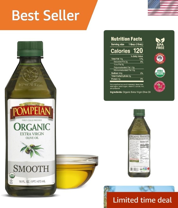 First Cold Pressed Organic Extra Virgin Olive Oil – 16 Fl Oz for Gourmet Cooking