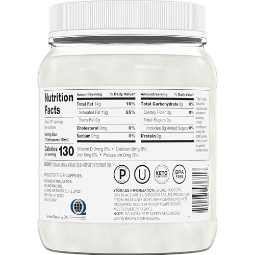Organic Extra Virgin Coconut Oil 54 fl oz - Unrefined, Cold-Pressed, Non-GMO Coo gallery
