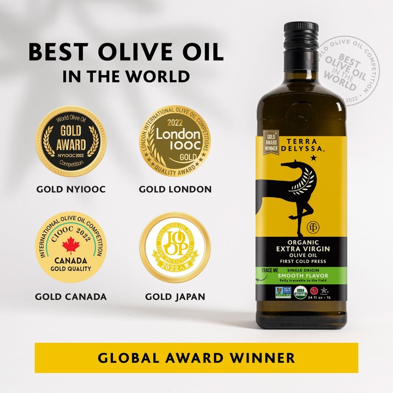 Terra Delyssa Organic Extra Virgin Olive Oil, 34 fl. oz. Glass gallery