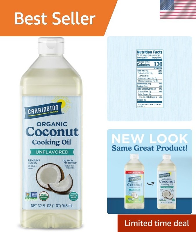 Organic Coconut Oil 32 Fl Oz – No Trans Fat & BPA Free for Safe Cooking