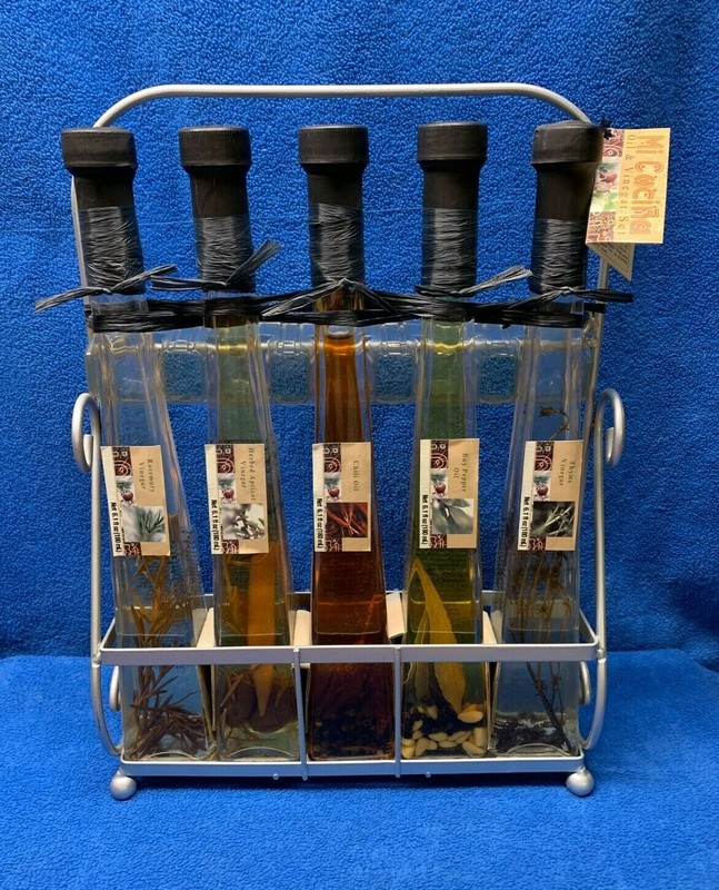 Vintage Flavor Infused Oil and Vinegar 5 Bottle Gift Set in SS Rack-NEW