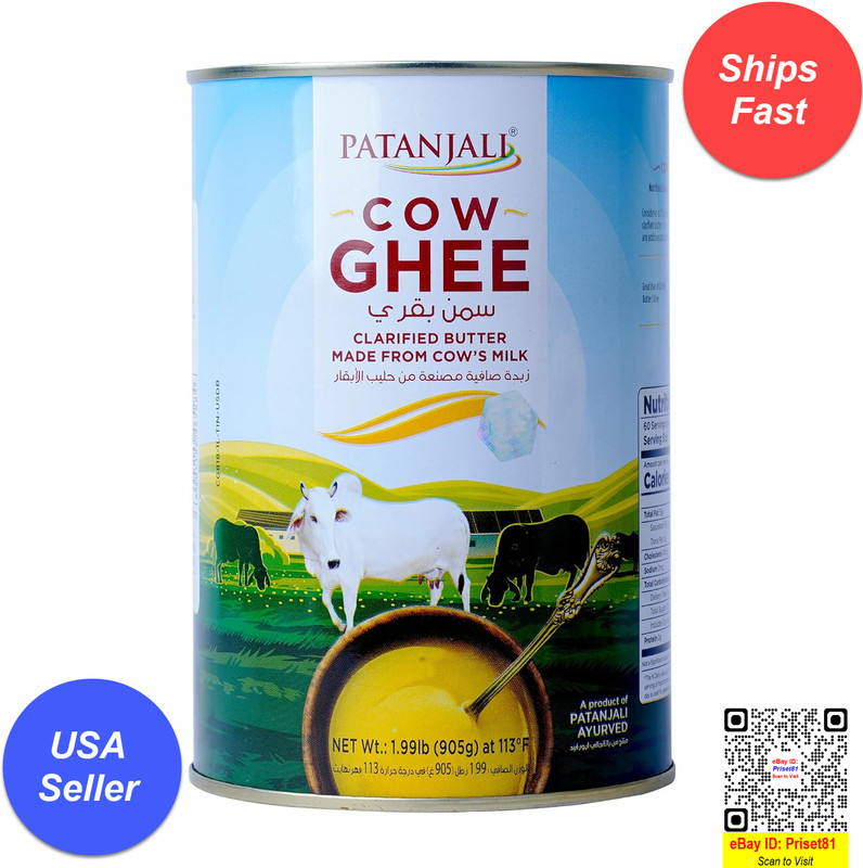 Patanjali Cow’s Ghee 2 lb Clarified Butter Desi Cow’s Ghee 1 Liter Export Pack