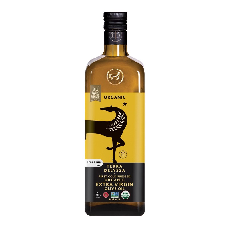 Terra Delyssa Organic Extra Virgin Olive Oil, 34 fl. oz. Glass,NEW