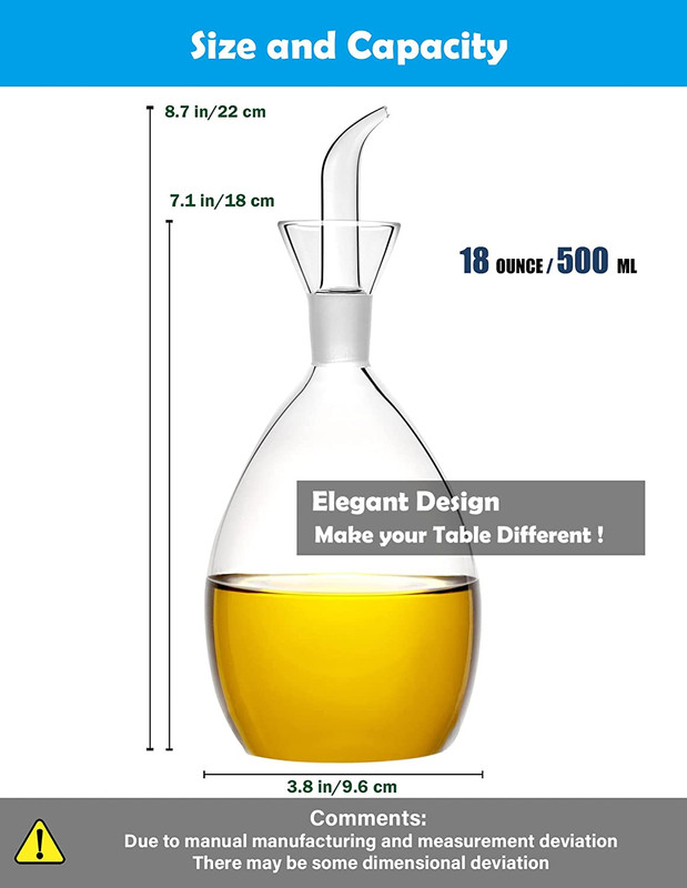 18 Oz / 500 Ml Olive Oil & Vinegar Dispenser with Non Drip Spout - Oil Pourer Di gallery