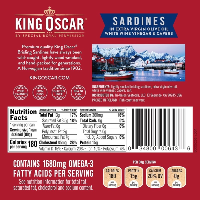 Wild Caught Sardines in Olive Oil with Capers, 3.75 oz Cans - 12 Pack gallery