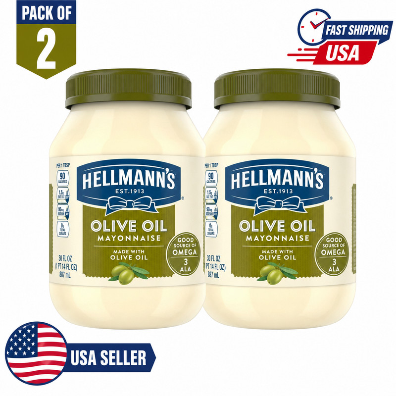 2 Pack Hellmann's Olive Oil Mayo 30oz Sandwich Spread Condiment Jars