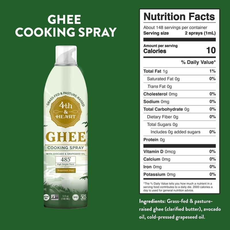 5oz Grass-Fed Ghee Spray Non-Stick Cooking Oil - High Smoke Point 485°F, Pale... gallery