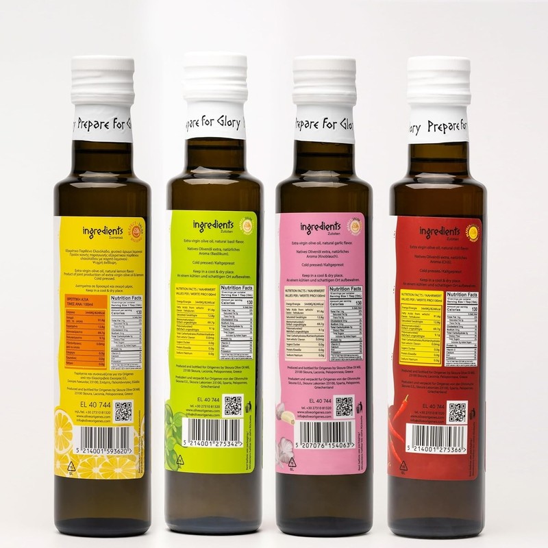 Pack of 4 Extra Virgin Flavored Olive Oil - Garlic, Chili, Lemon & Basil Infu... gallery