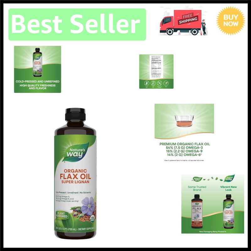 Rich Omega-3 Organic Flax Oil – Cold-Pressed, Unflavored Liquid for Health
