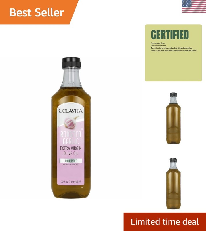Natural Roasted Garlic Flavor Olive Oil – 32 Fl Oz Unrefined Culinary Essential