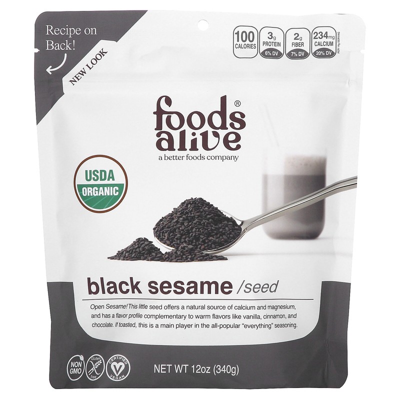 Foods Alive Superfoods Black Sesame Seeds 14 oz 395 g Gluten-Free, Kosher,